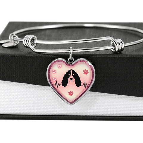 English Springer Spaniel Dog Print Heart Pendant Bangle-Free Shipping