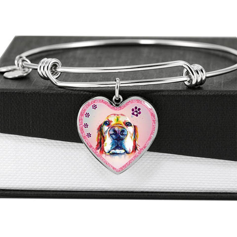 Basset Hound Dog Art Print Heart Pendant Bangle-Free Shipping