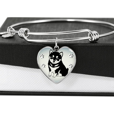 Shiba Inu Dog Print Heart Pendant Bangle-Free Shipping