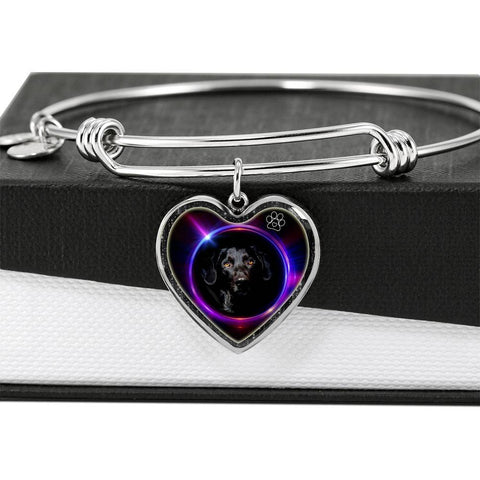 Black Labrador Dog Print Heart Pendant Bangle-Free Shipping