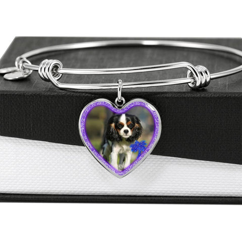 English Toy Spaniel Dog Print Heart Pendant Bangle-Free Shipping