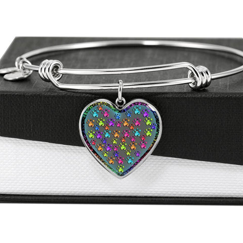 Colorful Paws Print Heart Pendant Bangle-Free Shipping