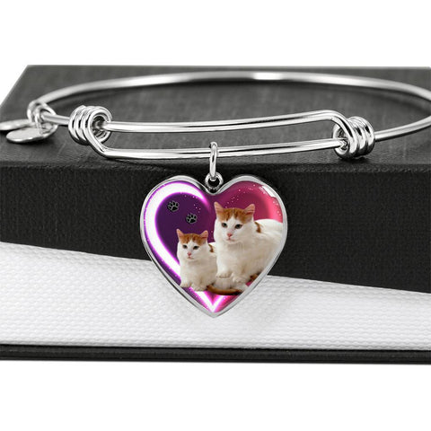 Turkish Van Cat Print Heart Pendant Bangle-Free Shipping