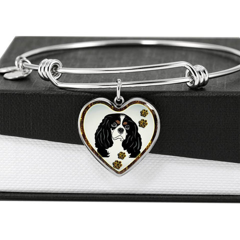 Cavalier King Charles Spaniel Dog Print Heart Pendant Bangle-Free Shipping