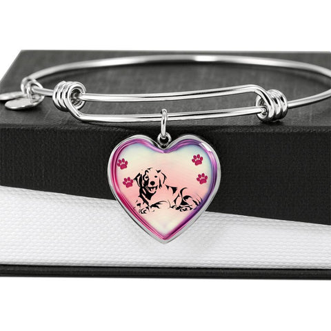 Golden Retriever Dog Print Heart Pendant Bangle-Free Shipping