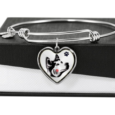 Siberian Husky Dog Art Print Heart Pendant Bangle-Free Shipping