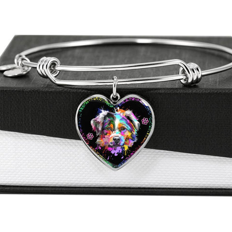 Australian Shepherd Dog Print Heart Pendant Bangle-Free Shipping