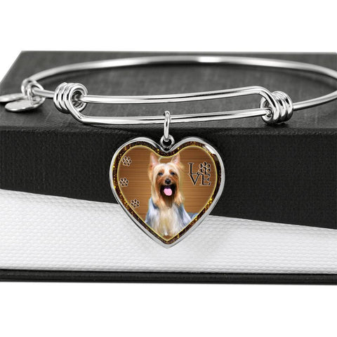 Australian Silky Terrier Dog Print Heart Pendant Bangle-Free Shipping