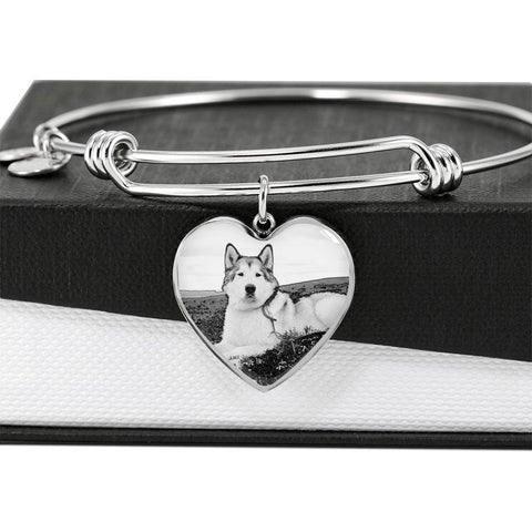 Alaskan Malamute Print Heart Pendant Luxury Bangle -Free Shipping