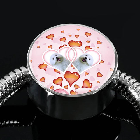Maltese Dog Print Circle Charm Steel Bracelet-Free Shipping