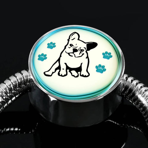 Cute French Bulldog Print Circle Charm Steel Bracelet-Free Shipping