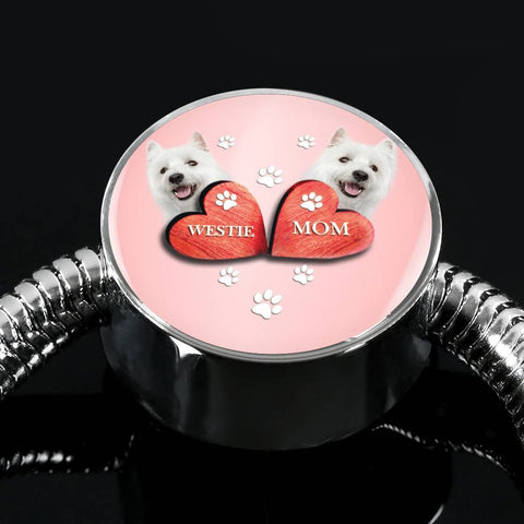 West Highland White Terrier (Westie) Print Circle Charm Steel Bracelet-Free Shipping