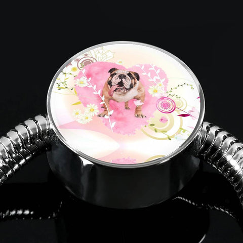 Bulldog Print Circle Charm Steel Bracelet-Free Shipping