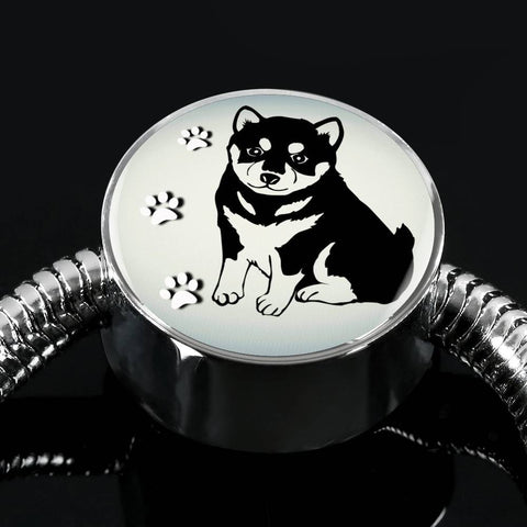 Shiba Inu Dog Print Circle Charm Steel Bracelet-Free Shipping