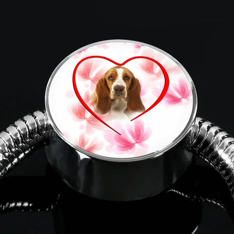 Basset Hound Print Circle Charm Bracelet -Free Shipping