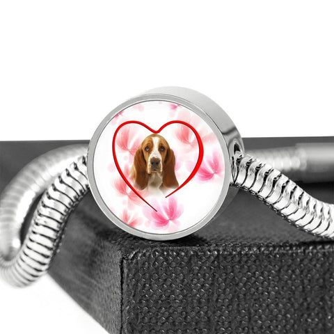 Basset Hound Print Circle Charm Bracelet -Free Shipping