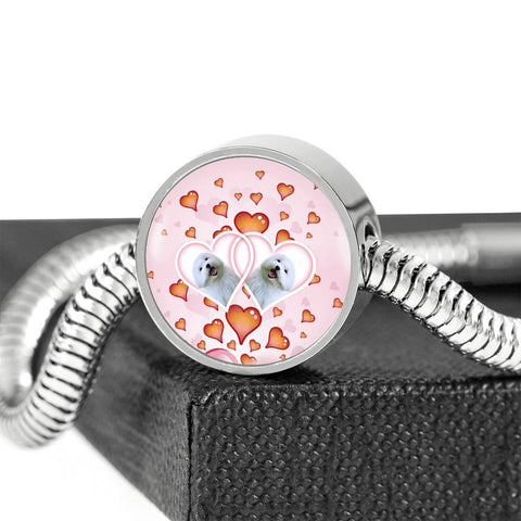 Maltese Dog Print Circle Charm Steel Bracelet-Free Shipping