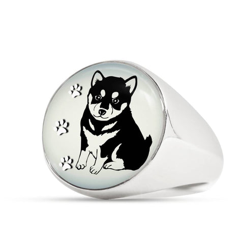 Shiba Inu Dog Print Signet Ring-Free Shipping