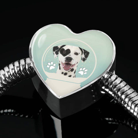 Dalmatian Dog Print Heart Charm Steel Bracelet-Free Shipping