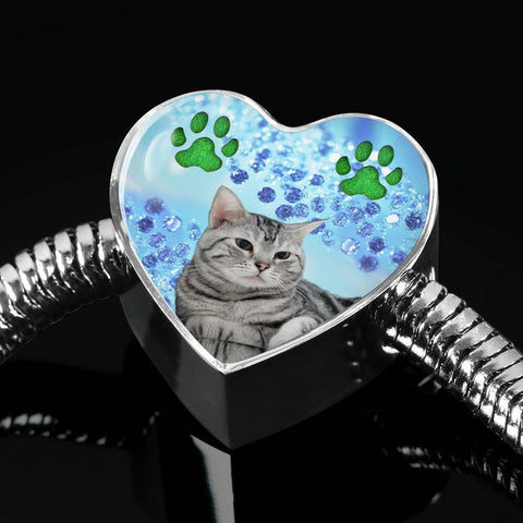 Cute American Shorthair Print Heart Charm Steel Bracelet-Free Shipping