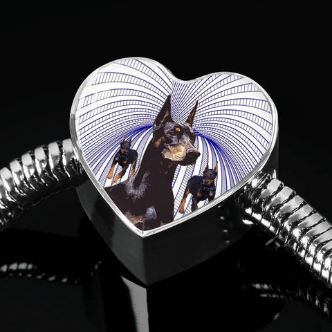 Doberman Pinscher Print Heart Charm Steel Bracelet-Free Shipping