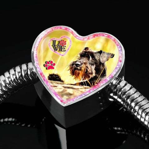 Miniature Schnauzer Dog Print Heart Charm Steel Bracelet-Free Shipping
