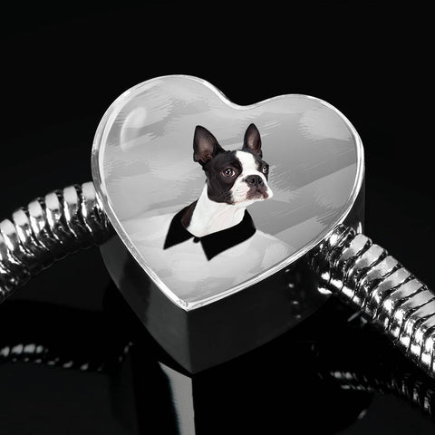Boston Terrier Print Heart Steel Bracelet-Free Shipping