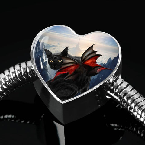 Bombay Cat Print Heart Charm Steel Bracelet-Free Shipping