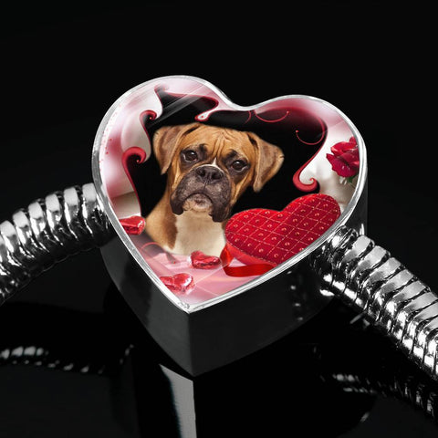 Boxer Dog Print Heart Charm Steel Bracelet-Free Shipping