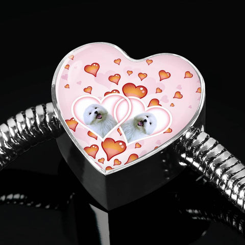 Maltese Dog Print Heart Charm Steel Bracelet-Free Shipping