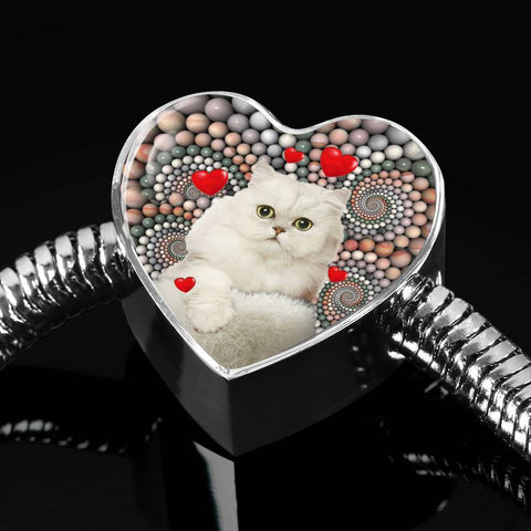 Lovely Persian Cat Print Heart Charm Steel Bracelet-Free Shipping