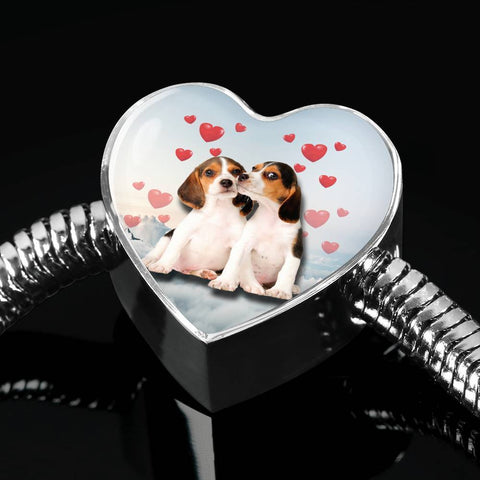 Cute Beagle Dog Print Heart Charm Steel Bracelet-Free Shipping