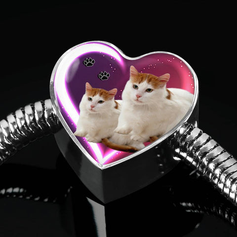 Turkish Van Cat Print Heart Charm Steel Bracelet-Free Shipping
