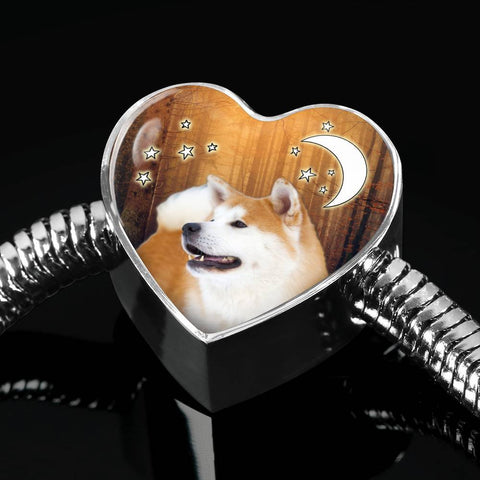 Akita Dog Print Heart Charm Steel Bracelet-Free Shipping