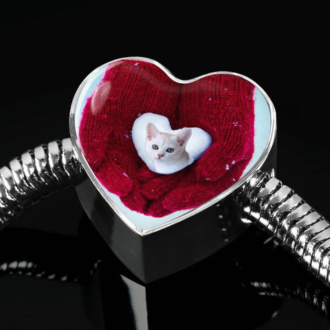 Cute Burmilla Cat Print Heart Charm Steel Bracelet-Free Shipping