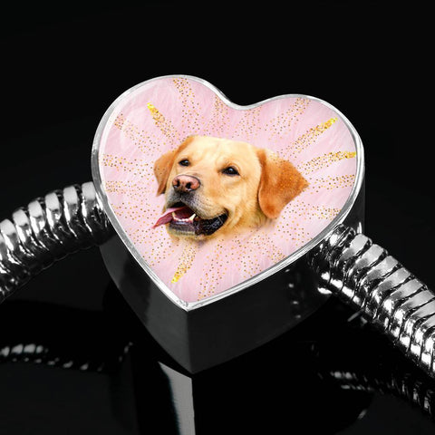 Labrador Retriever Dog Print Heart Charm Steel Bracelet-Free Shipping