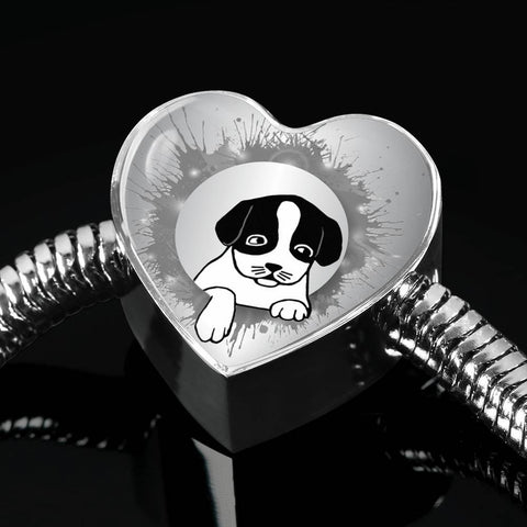 Cute Pet Art Print Heart Charm Steel Bracelet