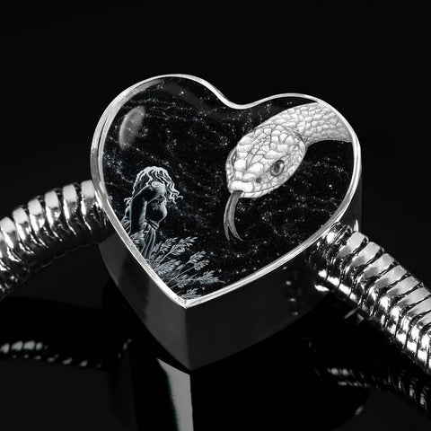 Amazing Snake Print Heart Charm Steel Bracelet-Free Shipping