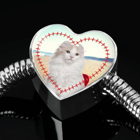American Curl Print Heart Charm Steel Bracelet-Free Shipping