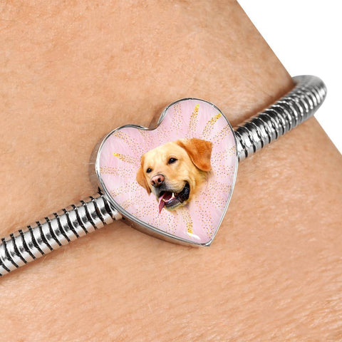 Labrador Retriever Dog Print Heart Charm Steel Bracelet-Free Shipping