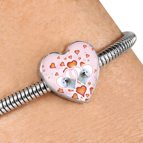 Maltese Dog Print Heart Charm Steel Bracelet-Free Shipping