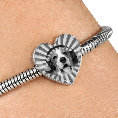 Beagle Dog Print Heart Charm Steel Bracelet-Free Shipping