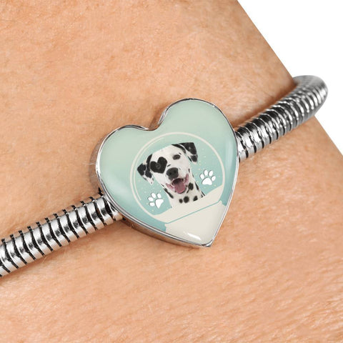 Dalmatian Dog Print Heart Charm Steel Bracelet-Free Shipping