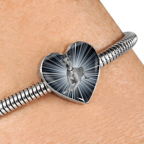 Italian Greyhound Dog Print Heart Charm Steel Bracelet-Free Shipping