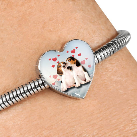 Cute Beagle Dog Print Heart Charm Steel Bracelet-Free Shipping