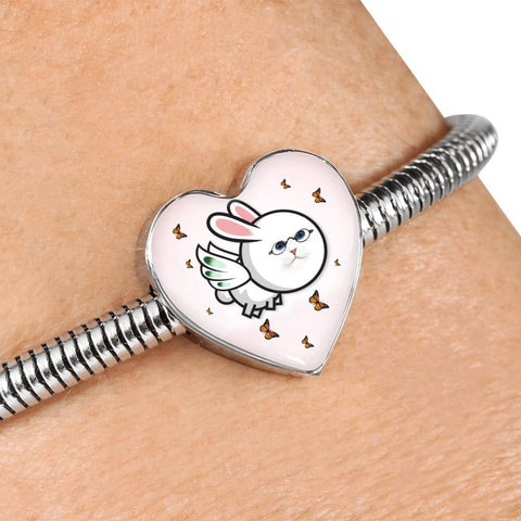 Flying Cat Print Heart Charm Steel Bracelet-Free Shipping