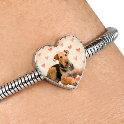 Airedale Terrier Print Luxury Heart Charm Bracelet-Free Shipping