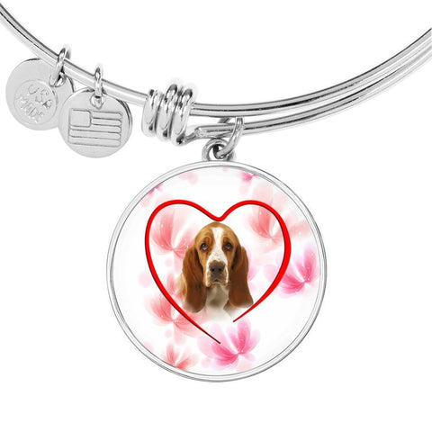 Basset Hound Print Luxury Circle Charm Bangle-Free Shipping
