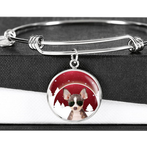 Chihuahua Print Circle Charm Bangle-Free Shipping