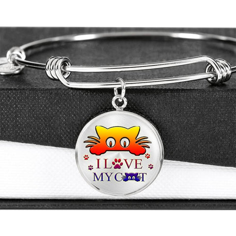 " I Love My Cat" Print Circle Pendant Luxury Bangle